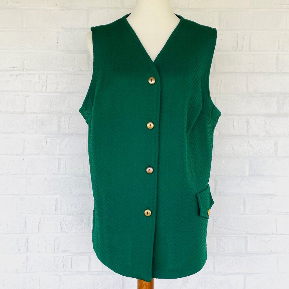 Vtg 70s JCPenney Fashions Herringbone Vest Sz L Green Academia Grandmacore Mod